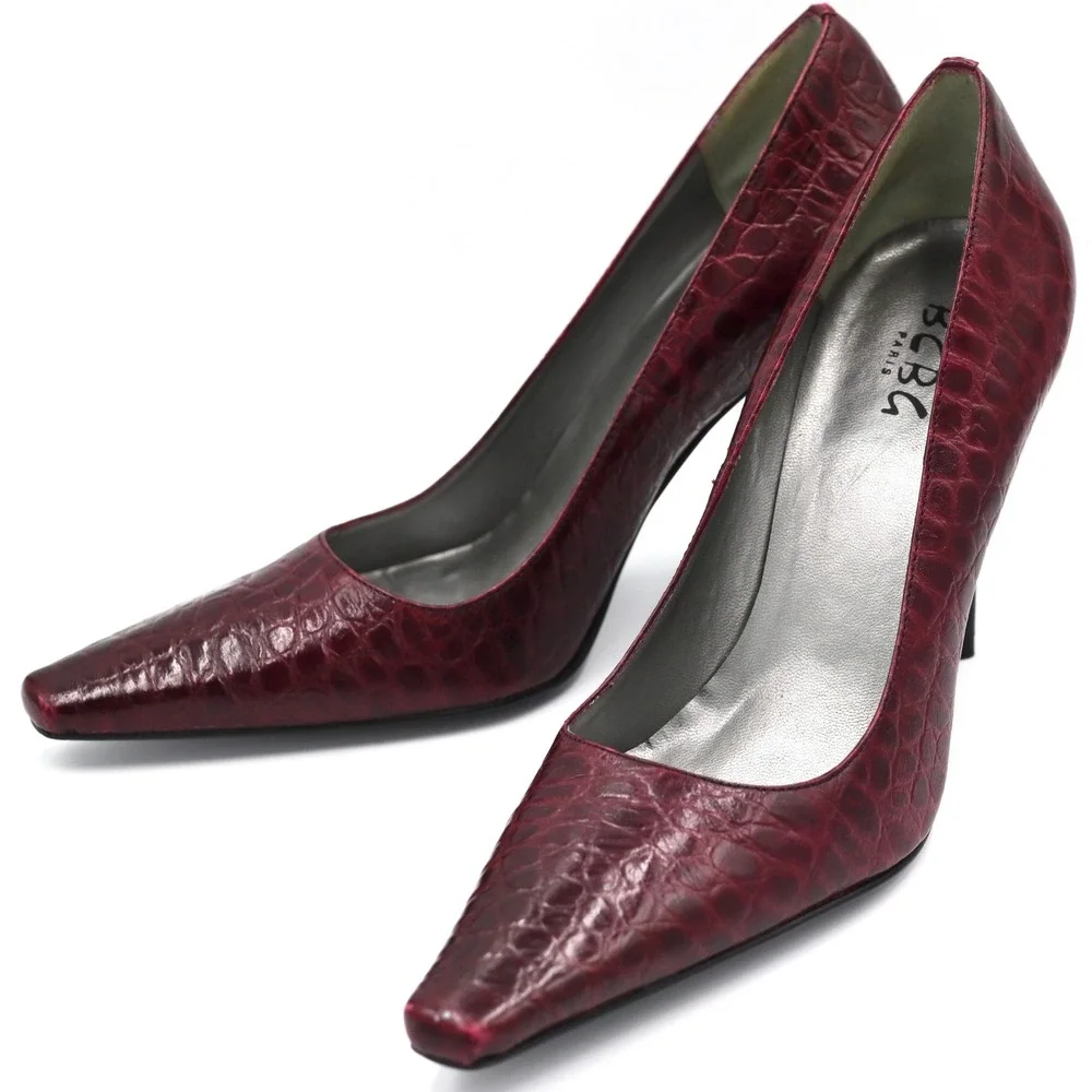 BCBG Paris Burgundy Croc Embossed Pointed Toe Stiletto Pumps Heels Womens 8.5B - Picture 6 of 13